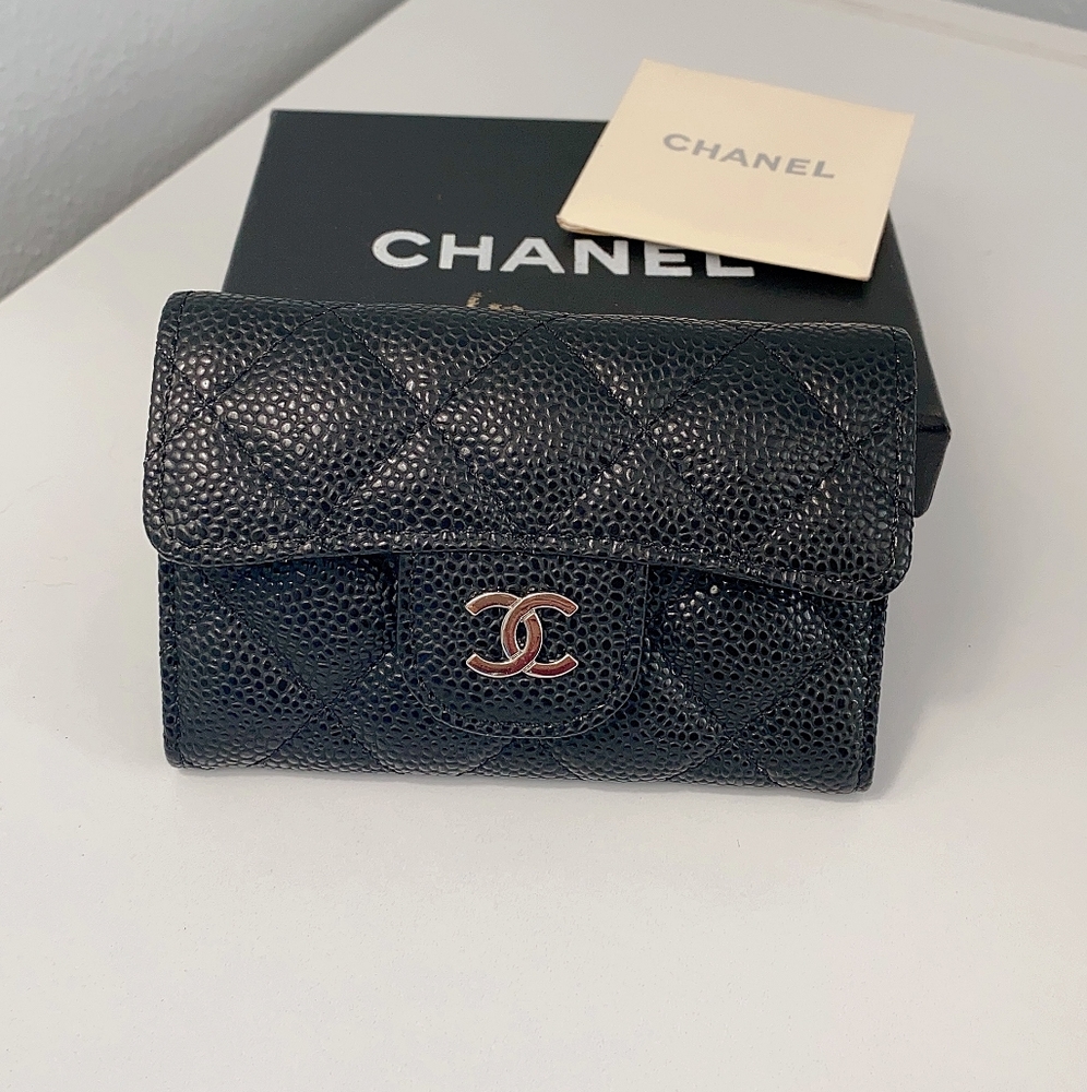 CHANEL Black Card Holder Coin Wallet